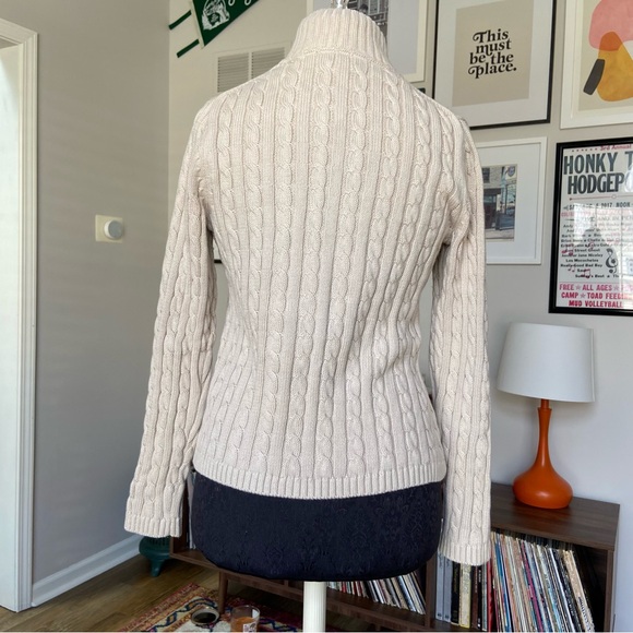 L.L. Bean Full Zip Cable Knit 100% Cotton Long Sleeve Cardigan Sweater Women's M - Picture 2 of 11